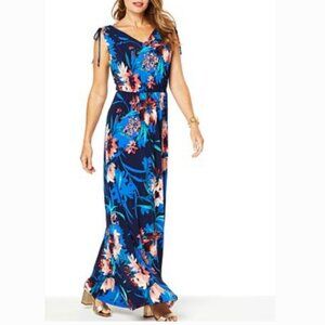 IMAN Global Chic Women's Cinched Shoulder V-Neck Maxi Dress  -2XP